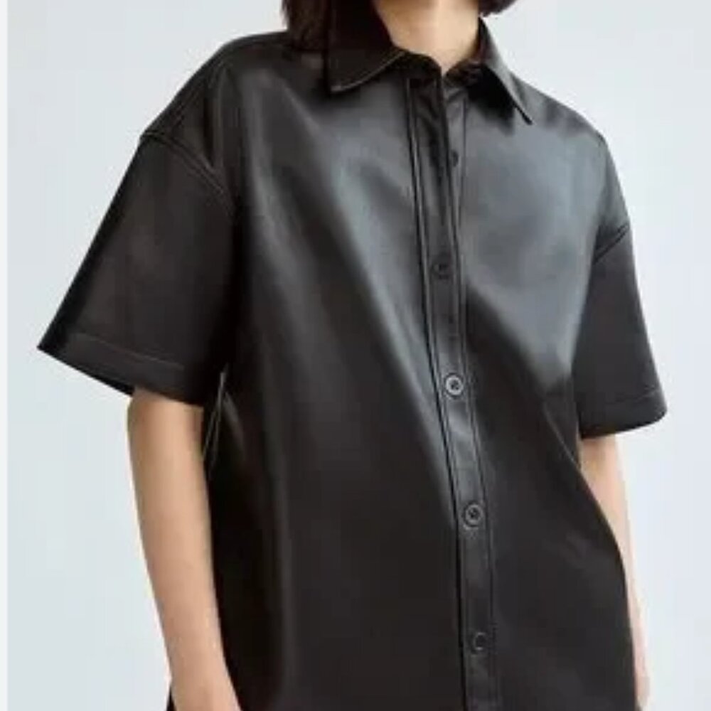 Babaton Aritzia Black Vegan Leather Shirt NWT - S